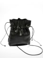 thumb Fashion Drawstring Fisherman's Bag Black Leather Bucket Bag 0