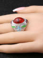 thumb Ethnic style Personalized Red Resin stone Flowery Alloy Ring 1