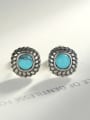 thumb 925 Sterling Silver With Turquoise Vintage Square Stud Earrings 2