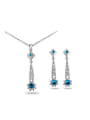 thumb Exquisite Blue Flower Shaped Zircon Two Pieces Jewelry Set 0