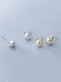 thumb 925 Sterling Silver With Artificial Pearl Simplistic Geometric Stud Earrings 0
