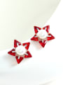 thumb Simple Triangle Zirconias Artificial Pearl Star Stud Earrings 0