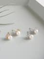 thumb Sterling silver micro-encrusted freshwater pearl crown stud earrings 0