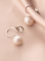 thumb 925 Sterling Silver With Artificial Pearl Simplistic Round Earless Ear Clip 0