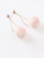 thumb Alloy With Gold Plated Simplistic Round  Plush ball Threader Earrings 3