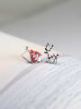 thumb Tiny Christmas Tree Deer Asymmetrical 925 Silver Stud Earrings 0