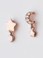 thumb Fresh Star And Moon Shaped Asymmetric Rhinestones Drop Earrings 1