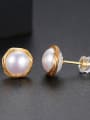 thumb Copper With gold Plated  Imitation Pearl Stud Earrings 0