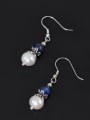 thumb Retro style Freshwater Pearl Blue Stone Bead 925 Silver Earrings 1