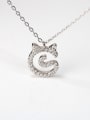 thumb Simple Shiny Zirconias-covered Kitten 925 Silver Necklace 0