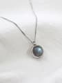 thumb Simple Round Stone Pendant Silver Necklace 2