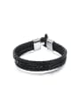 thumb Simple Four-band Woven Black Artificial Leather Titanium Men Bracelet 0