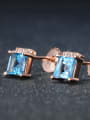 thumb Square-shape Blue Topaz Platinum Plated Stud Earrings 3