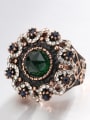 thumb Retro style Black Enamel Green Glass stone White Crystals Ring 1