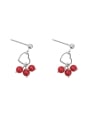 thumb Little Red Beads Silver Earrings 0