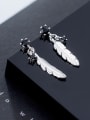 thumb 925 Sterling Silver With Platinum Plated Simplistic Feather Drop Earrings 2