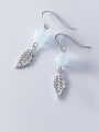 thumb 925 Sterling Silver With Glass Beads Vintage Leaf Drop Earrings 2