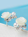 thumb Elegant Shell White Flower Artificial Pearl Zirconias Copper Stud Earrings 1