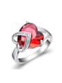thumb Fashion Heart Red Zircon Copper Ring 0