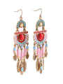 thumb Alloy Feather Colorful Stones Drop Chandelier earring 2