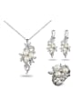 thumb Elegant Platinum Plated Artificial Pear Three Pieces Jewelry Set 0