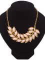 thumb Fashion Marquise Stones-studded Leaves Gold Plated Necklace 0