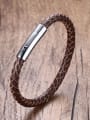 thumb Men Delicate Brown Artificial Leather Titanium Bracelet 2