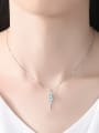 thumb Sterling silver emerald inlaid zircon geometric necklace 1