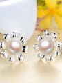 thumb Elegant Little Flower Imitation Pearl Copper Stud Earrings 2