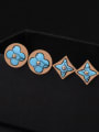 thumb Turquoise Geometric Shaped Flower Pattern Stud Earrings 1