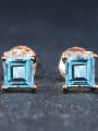 thumb Square-shape Blue Topaz Platinum Plated Stud Earrings 2
