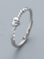 thumb Simple Tiny Heart Water Wave 925 Silver Opening Ring 2