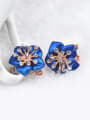 thumb Fashion Rose Gold Plated Blue Flower Zirconias Copper Stud Earrings 1