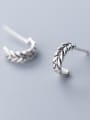 thumb 925 Sterling Silver With Silver Plated Simplistic Wheat Shaped Stud Earrings 1
