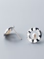 thumb 925 Sterling Silver With Silver Plated Simplistic Irregular Wave Ring Stud Earrings 2