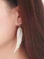 thumb Exquisite Gold Plated Feather Shaped Rhinestone Drop Earrings 1