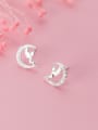 thumb 925 Sterling Silver With Platinum Plated Simplistic Moon Angel Stud Earrings 1