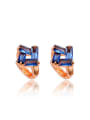 thumb Trendy 18K Rose Gold Plated Blue Square Clip Earrings 0