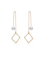 thumb All-match Hollow Square Shaped Artificial Pearl Drop Earrings 0