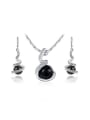 thumb Alloy White Gold Plated Black Artificial Pearl Two Pieces Jewelry Set 0