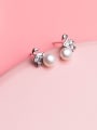 thumb Exquisite Swan Shaped Artificial Pearl Silver Stud Earrings 1