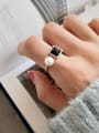 thumb Sterling silver synthetic pearl black agate ring 1
