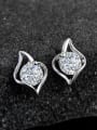 thumb Tiny Cubic Zircon Hollow Leaf 925 Sterling Silver Stud Earrings 2