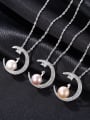 thumb Pure silver with zircon pearl Moon Necklace 2
