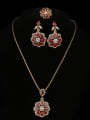 thumb Ethnic style Red Resin stones Flowery Three Pieces Jewelry Set 3