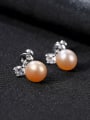 thumb Sterling Silver classic natural pearl zircon Stud Earrings 3