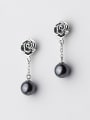 thumb Vintage Rosary Shaped Black Artificial Pearl Drop Earrings 0