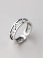 thumb S925 silver retro stripe opening band ring 0