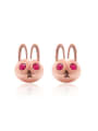 thumb Pink Rabbit Shaped Austria Crystal Enamel Earrings 0