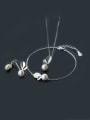 thumb S925 Silver leaves with Natural Freshwater Pearls Set 0